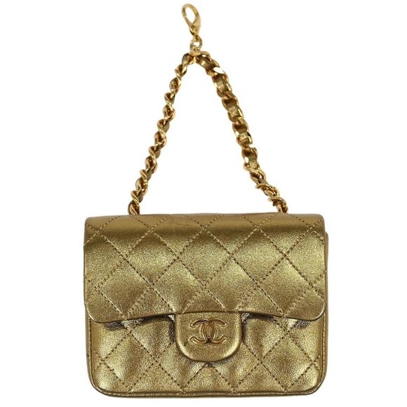 Chanel Metallic Gold Lambskin Classic Flap Micro Bag Pouch 154090 - Picture 1 of 9